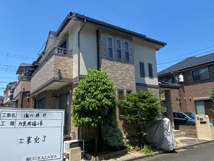 施工完了時の様子|CHIKAZAWA|所沢市、狭山市、川越市、東村山市の地域密着型施工会社|外壁工事、屋根工事、塗装工事、雨樋工事、内装工事を中心とした施工・修理・修繕が得意な職人集団です!所沢市、狭山市、川越市、東村山市のお客様とお客様の住まいについて一緒に考えるアットホームな施工会社です。