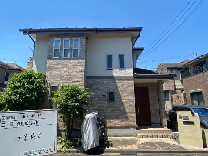 施工完了時の様子|CHIKAZAWA|所沢市、狭山市、川越市、東村山市の地域密着型施工会社|外壁工事、屋根工事、塗装工事、雨樋工事、内装工事を中心とした施工・修理・修繕が得意な職人集団です!所沢市、狭山市、川越市、東村山市のお客様とお客様の住まいについて一緒に考えるアットホームな施工会社です。