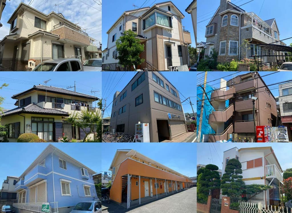 当社の外壁塗装・屋根塗装のリフォーム施工例の戸建て・ビル・アパート・マンション